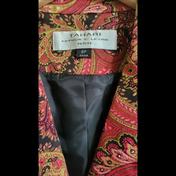 🌿Tahari Petite 6 Boho Paisley Blazer Jacket Arthur S. Levine Trendy - Picture 5 of 15